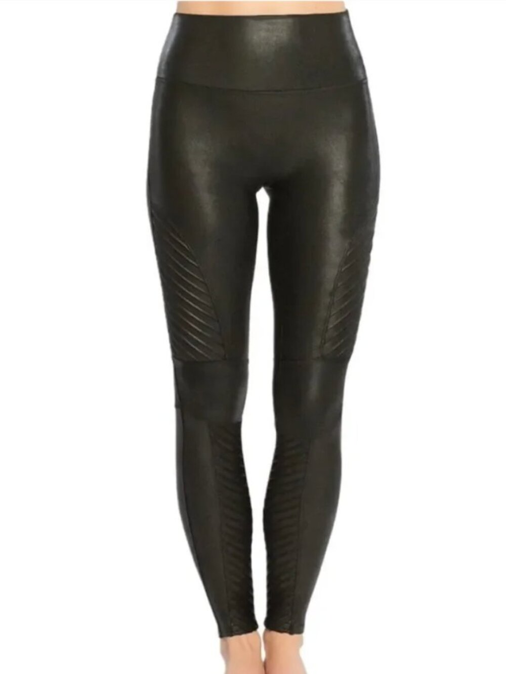 SPANX Womens Very Black Faux Leather High Waisted Moto Biker Leggings